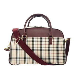 BURBERRY Boston Bag Nova Check Beige Wine Red Crossbody Shoulder 1 2 Day Trips